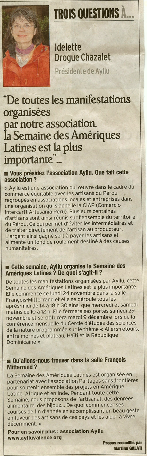 article de presse de la semaine amrique latine de Bourg les Valence 2007