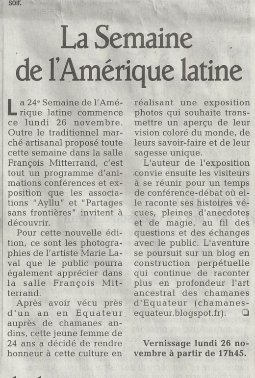 article de presse de la semaine amrique latine de Bourg les Valence 2012