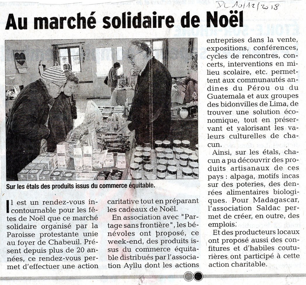 article de presse du march de Nol solidaire 2018 de Chabeuil